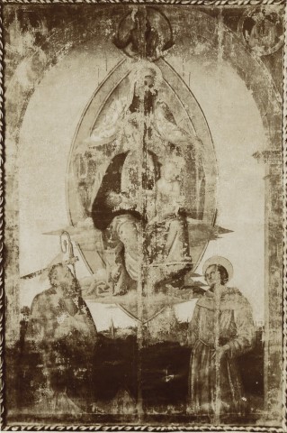 Anonimo — Bettona, Collegiata. Primo altare a destra. Tela, stendardo processionale. Perugino? — insieme, prima del restauro